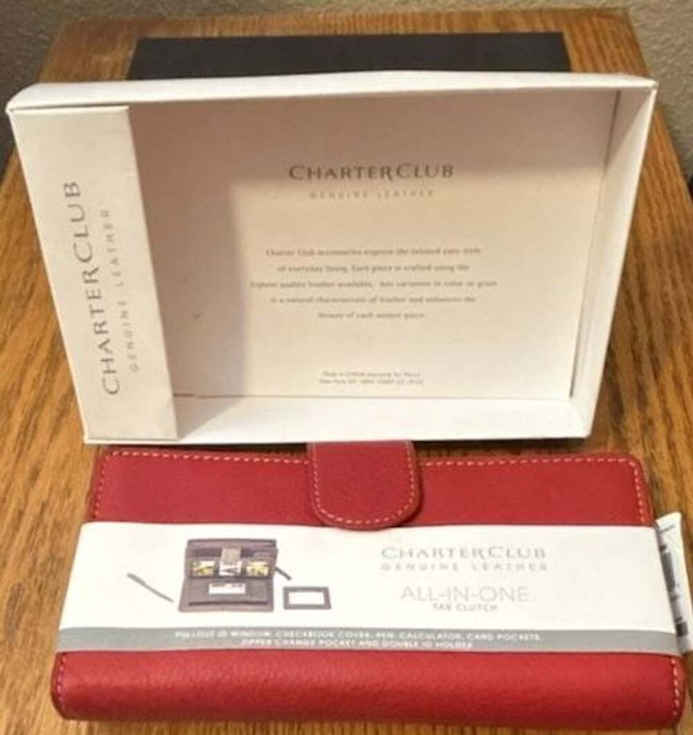 Charter Club Genuine Leather All-in-One Clutch Wallet Red Selling As Is